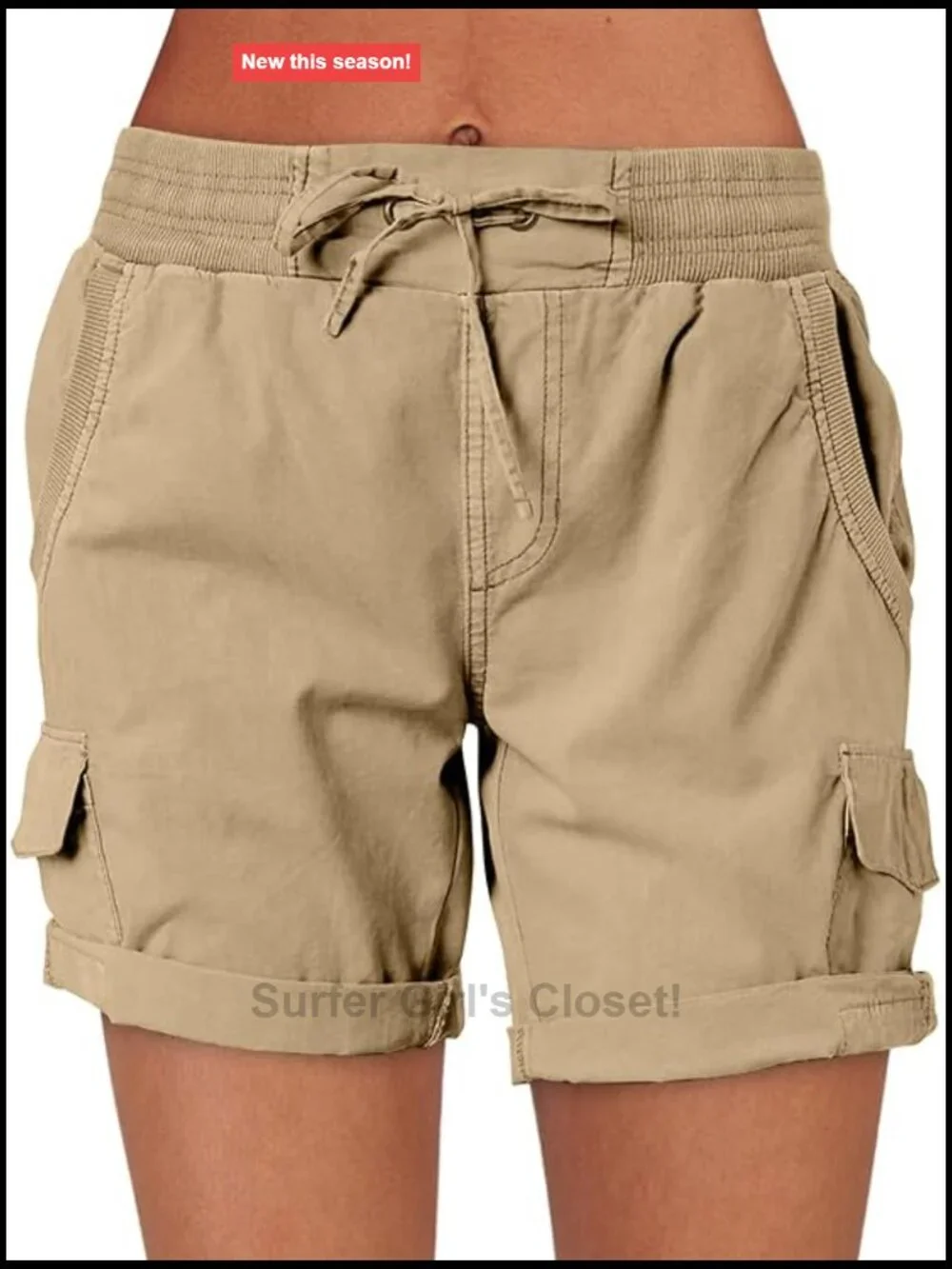 Women's 6 Pocket Cargo Shorts High Waist Adjustable Drawstring Cotton Summer